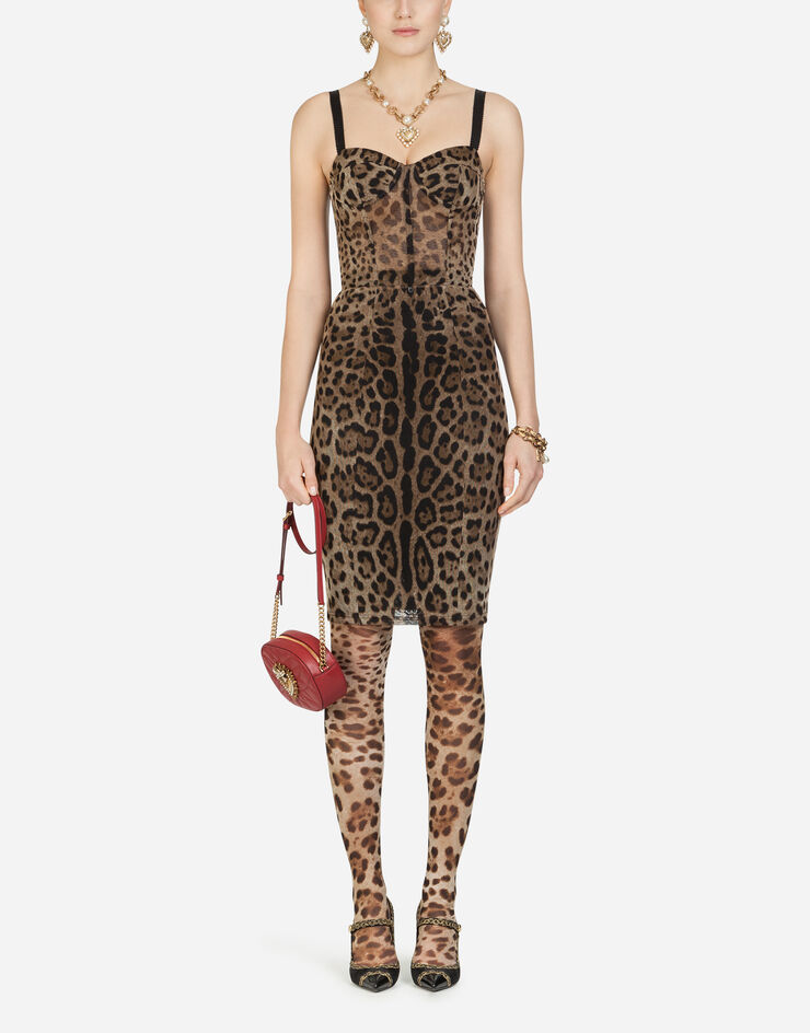 Dolce & Gabbana Vestido con corpiño de tul y estampado de leopardo Multicolor F6F4XTFSEGZ