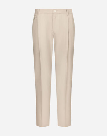 Dolce & Gabbana Linen pants with stretch waistband Brown G2NZ2TFU5SW