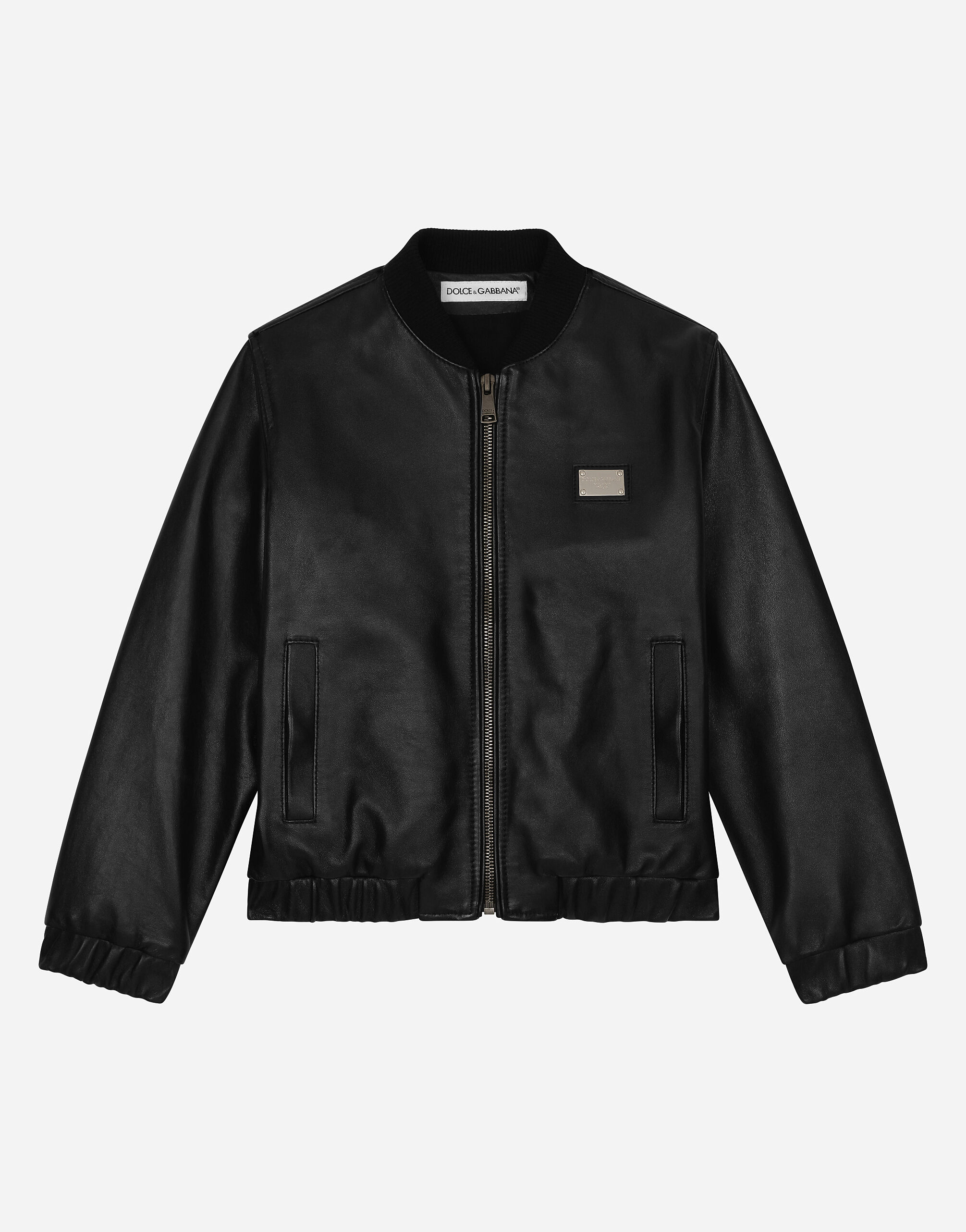 ${brand} Nappa leather bomber jacket with branded tag ${colorDescription} ${masterID}