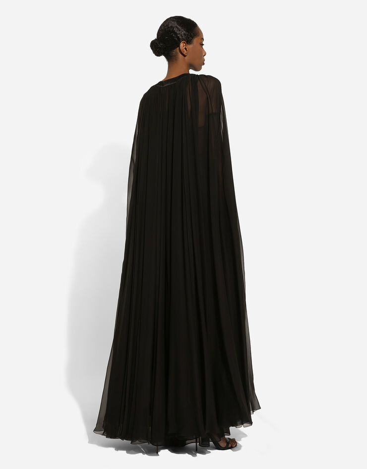 Dolce&Gabbana Silk chiffon cape with flower appliqué Black F0W1NTFU1AT