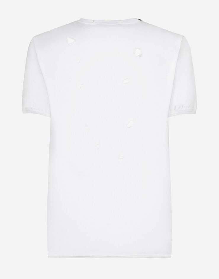 Dolce&Gabbana T-Shirt aus Baumwolle mit Rissen Weiss G8QW6TG7JW1