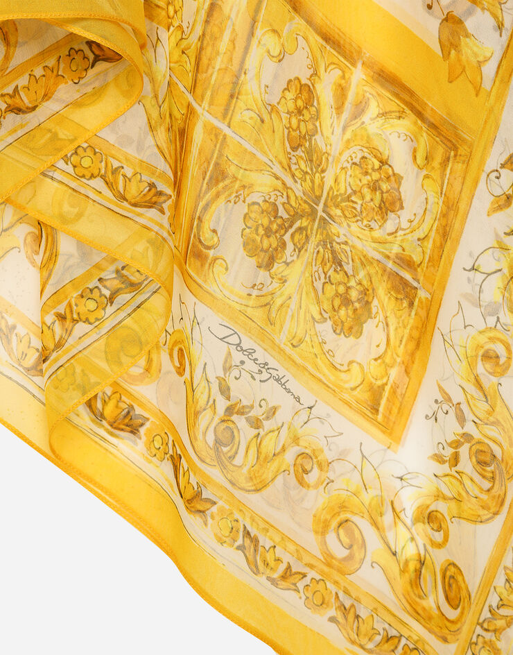 Dolce & Gabbana Robe longue en mousseline de soie à imprimé majoliques Imprimé F6F1HTHI1BK