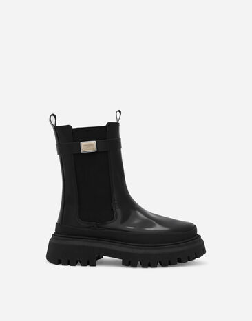 ${brand} Calfskin boots with logo tag ${colorDescription} ${masterID}