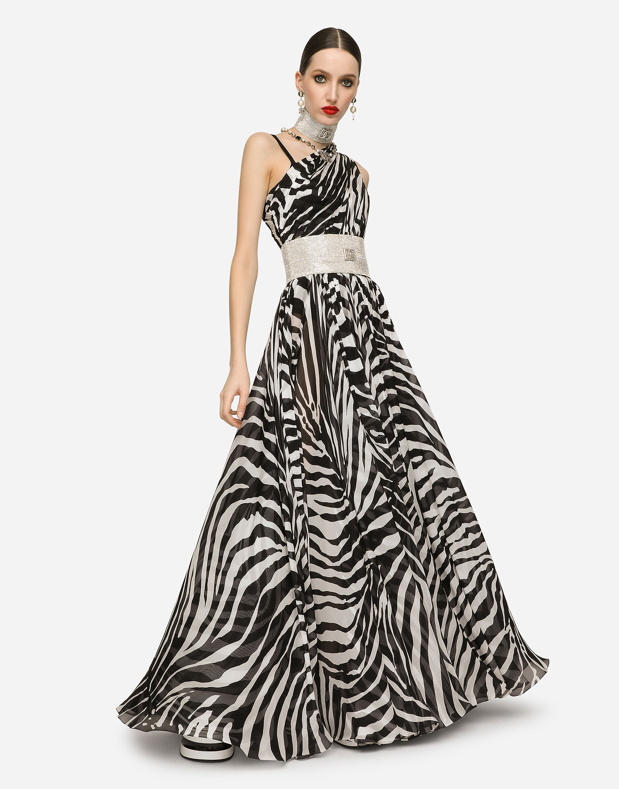 Zebra-print one-shoulder chiffon dress in Multicolor for 