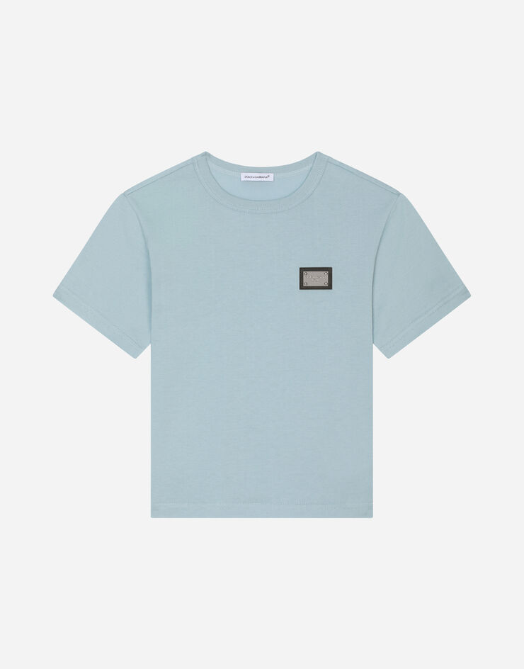 Dolce & Gabbana Jersey T-shirt with logo tag Bleu Ciel L4JT7TG7I2O