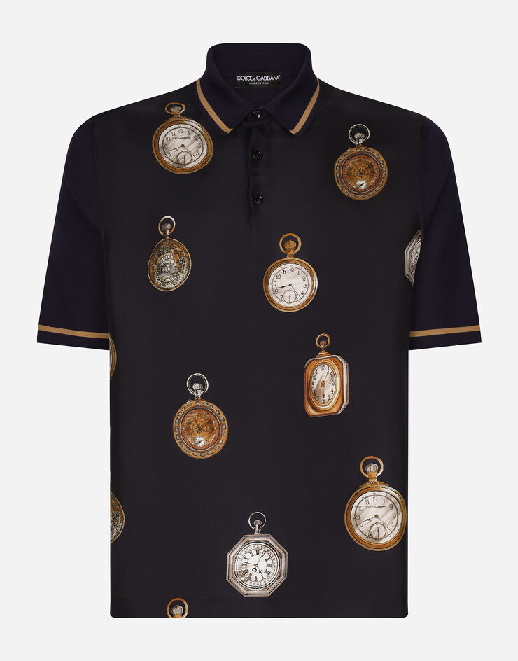 Dolce & Gabbana Poloshirt aus Seide Uhrenprint Drucken GXZ18TJBSKC