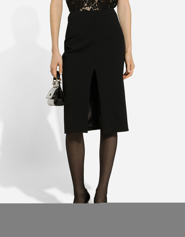 Dolce & Gabbana Wool midi pencil skirt with front slit Black F4CU2TFUBF1