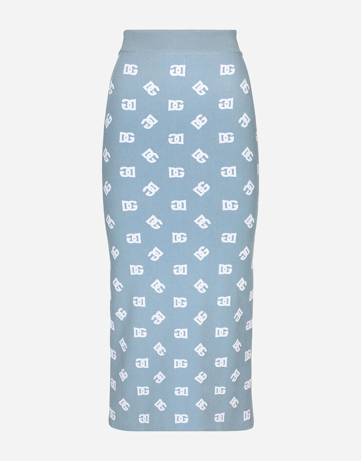 Dolce & Gabbana Viscose pencil skirt with jacquard DG logo Azure FXO02TJFMGT