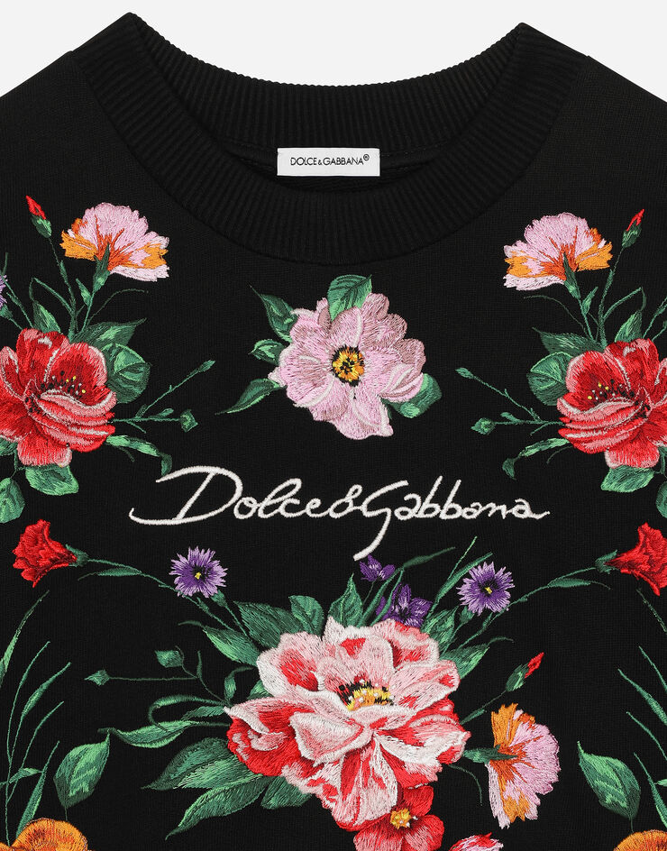 Dolce & Gabbana Jersey round-neck sweatshirt with floral detailing and Dolce&Gabbana logo Black L5JWAWG7N2S