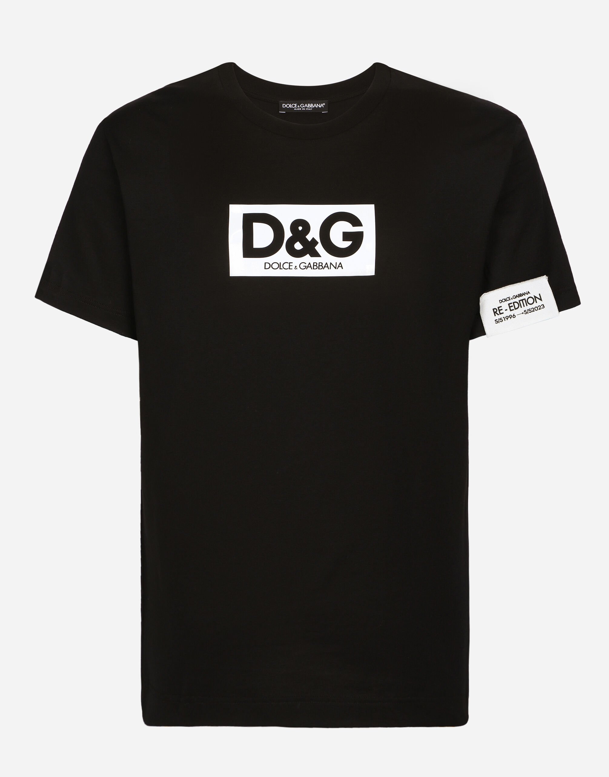Dolce & Gabbana Camiseta de cuello redondo de algodón con parche Negro G2PQ4TGG150