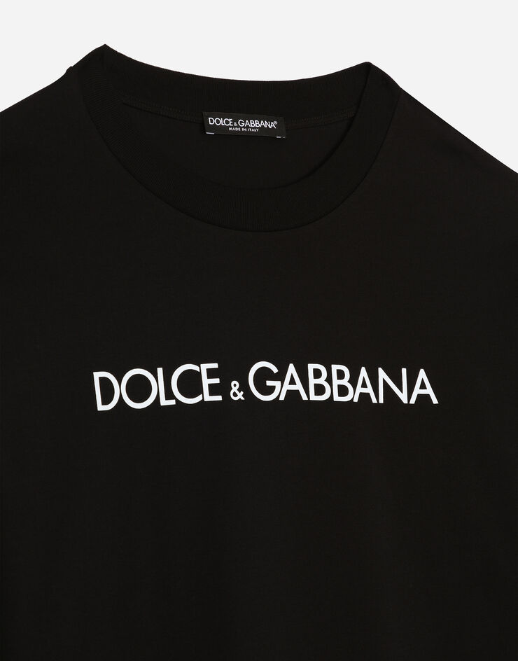 Dolce & Gabbana Kurzarm-T-Shirt aus Baumwolle mit Dolce&Gabbana-Schriftzug Schwarz F8U10TG7H4P