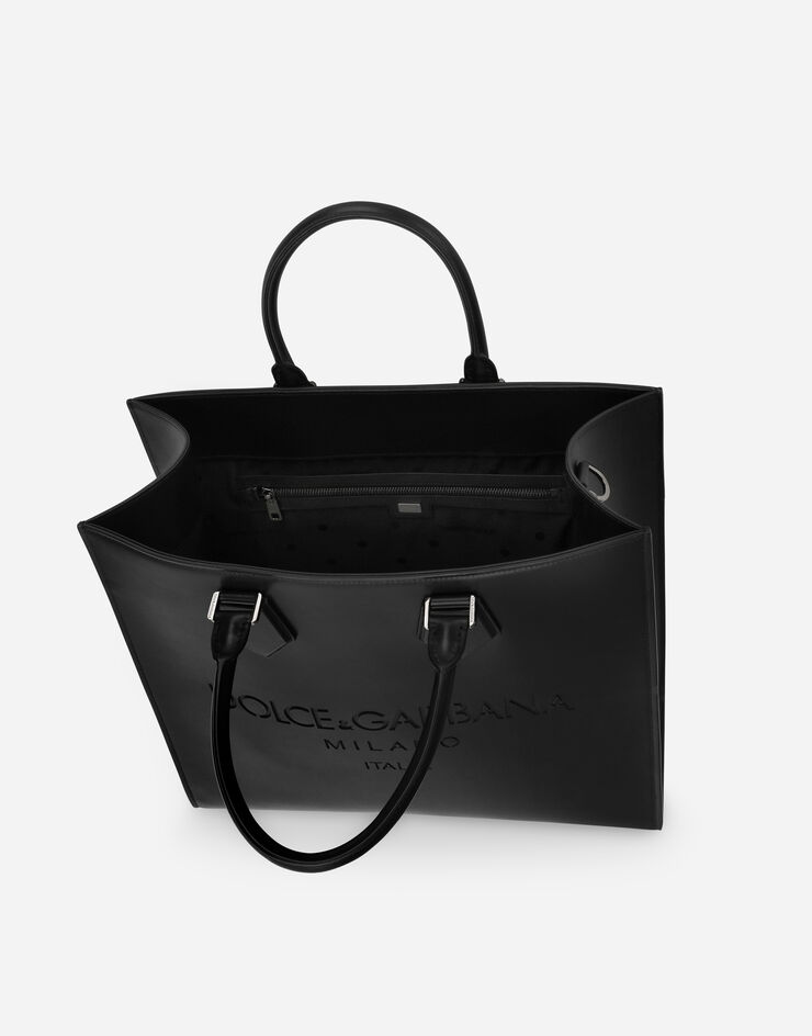 Dolce & Gabbana Großer Shopper aus Kalbsleder mit Logo Schwarz BM2271AS738