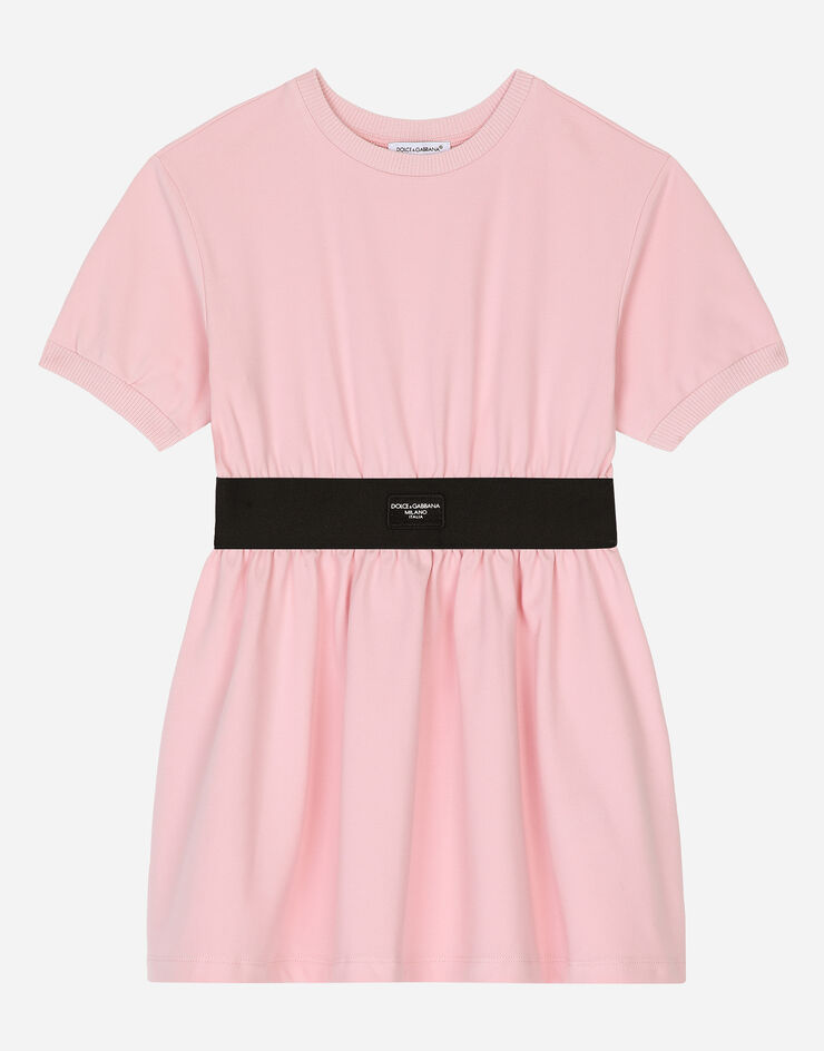 Dolce & Gabbana فستان جيرسي قصير ببطاقة بشعار وردي L5JD8OG7M4U