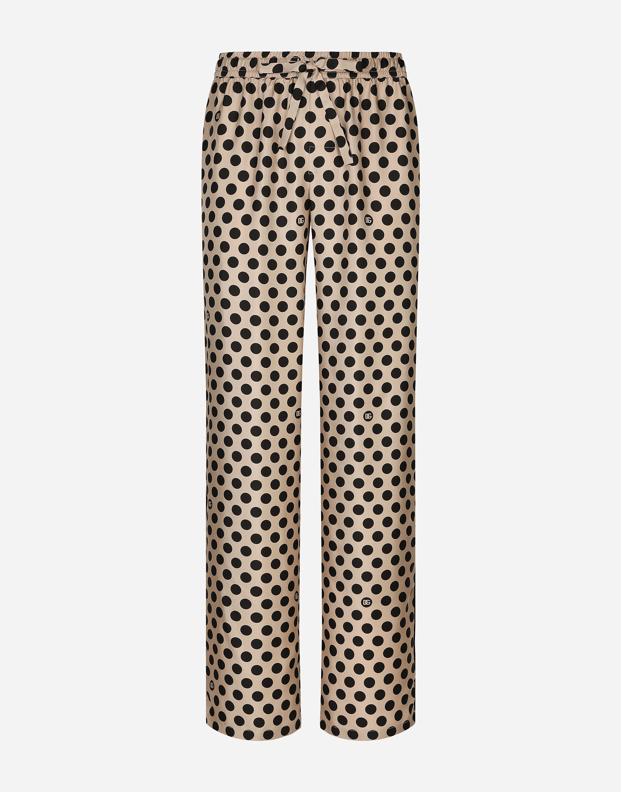 Dolce & Gabbana Pantalón estilo jogger de seda con estampado de lunares y logotipo DG Imprima G5JH9THI1S8