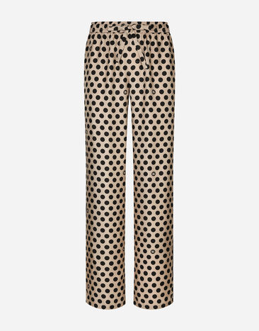 Dolce & Gabbana Silk jogging pants with polka-dot print and DG logo Brown G2NZ2TFU5SW