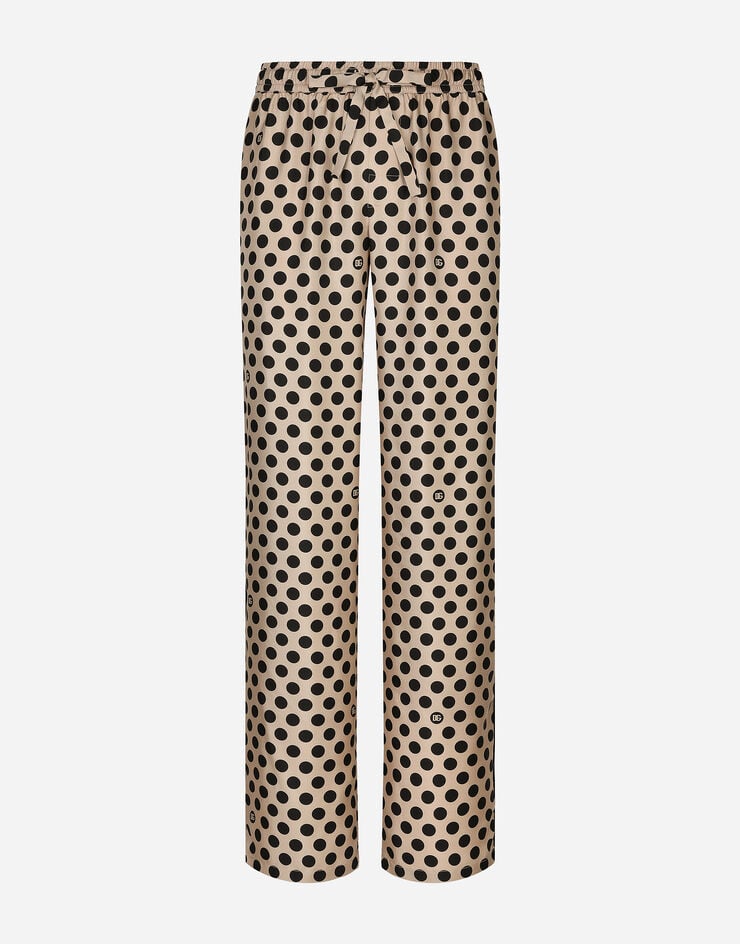 Dolce & Gabbana سروال للركض حرير برسمة منقطة وشعار DG مطبعة GVRMATIS1UZ