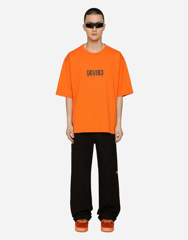 Dolce & Gabbana Camiseta en punto de algodón con estampado DGVIB3 y logotipo Naranja G8PB8TG7K3F