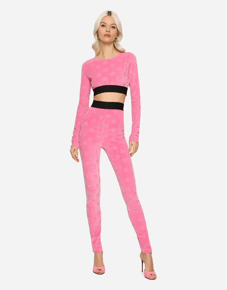 Dolce & Gabbana Leggings de punto aterciopelado con motivo integral del logotipo DG Rosa FTCQKTFJ7DL