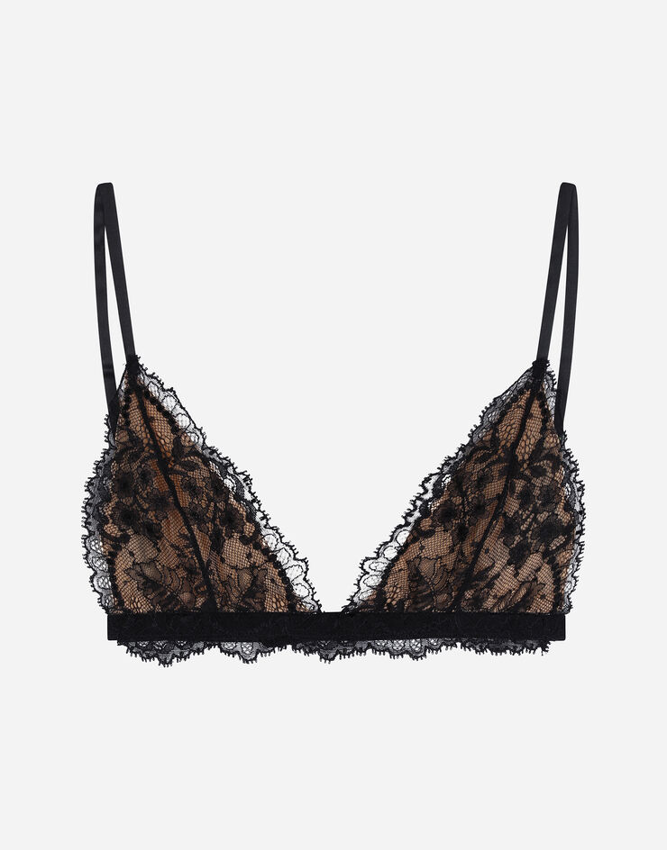 Chantilly lace-trimmed stretch-silk satin soft-cup triangle bra