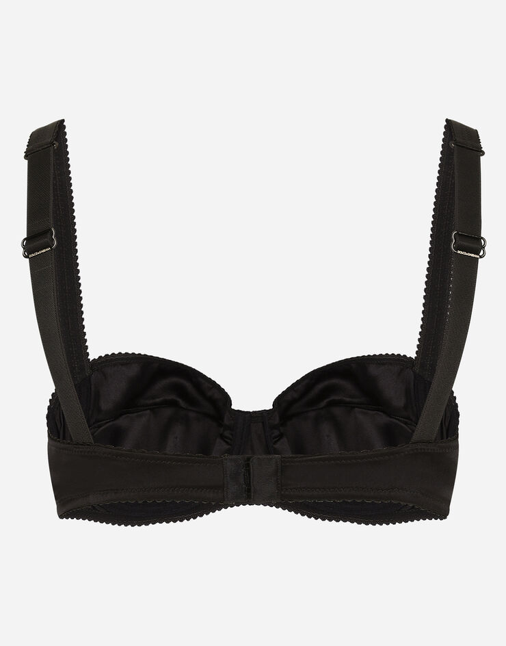 Satin balconette bra with lace detailing in BLACK for for Women