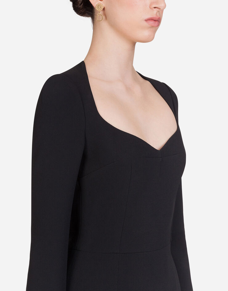 Dolce & Gabbana Long-sleeved cady midi dress Black F6E7QTFURDV