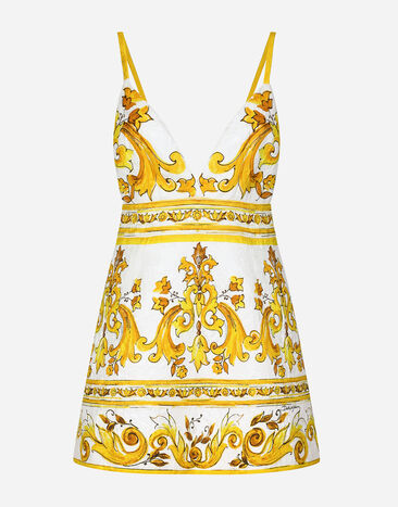 Dolce & Gabbana Короткое платье на бретелях, из парчи с принтом майолики Отпечатки F6JIATFPTAW