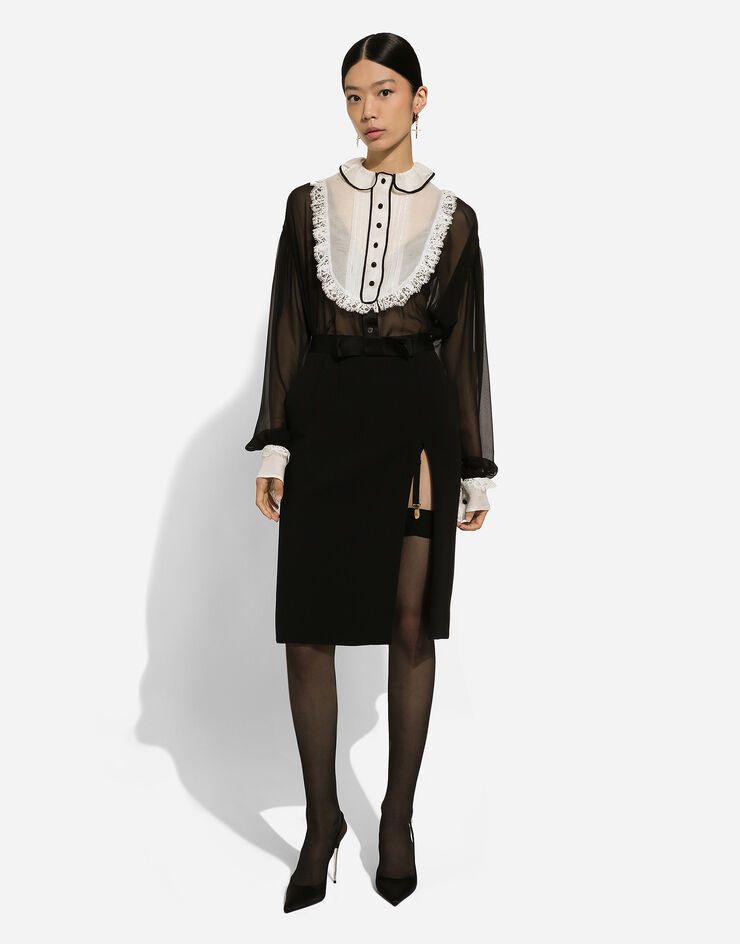 Dolce & Gabbana Bluse aus Chiffon mit Plastron und Manschetten aus Organza Black F5S17TFU1AT