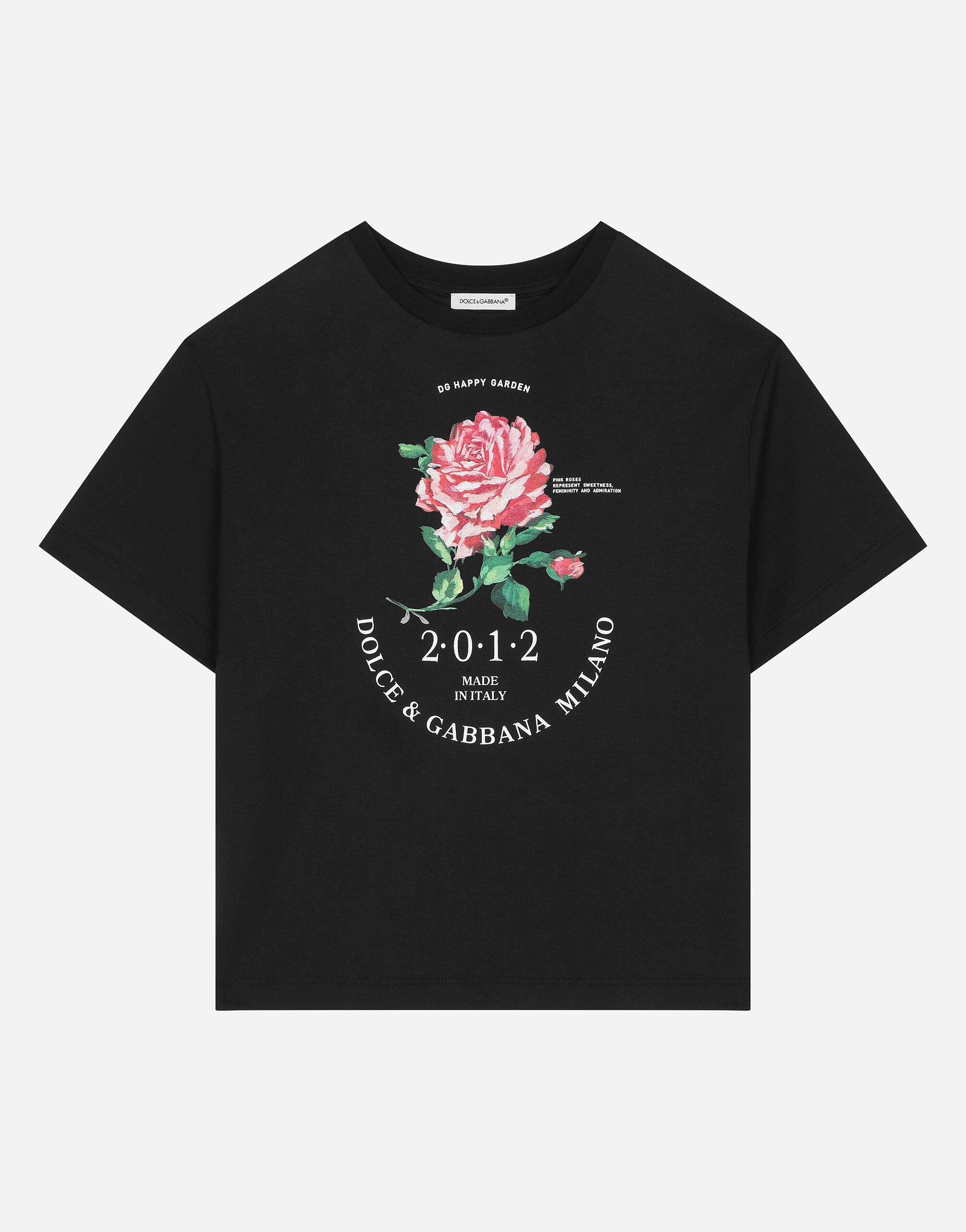 ${brand} Camiseta de punto con logotipo Dolce&Gabbana y rosa ${colorDescription} ${masterID}