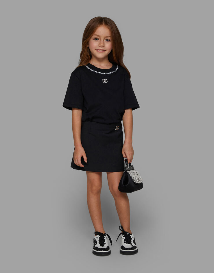 Dolce&Gabbana 라인스톤 디테일 반소매 저지 티셔츠 블랙 L5JTKTG7K5Q