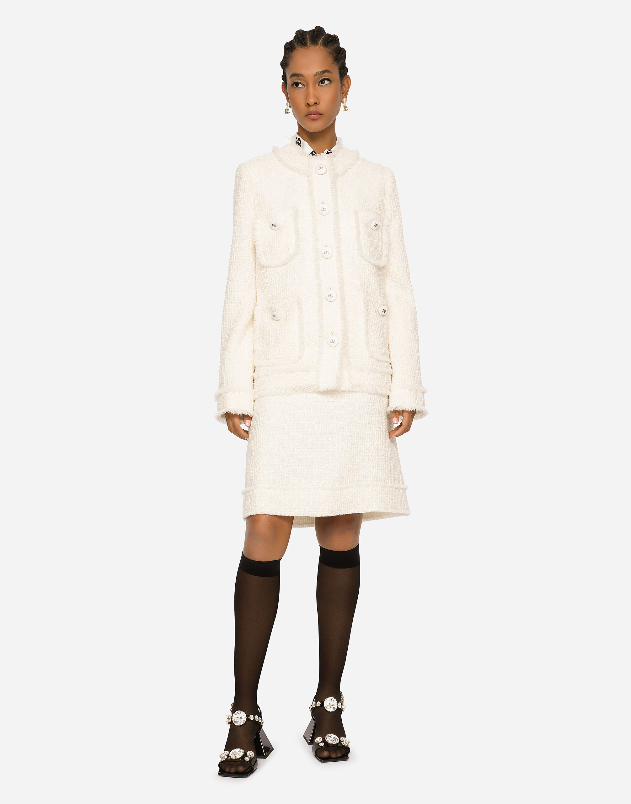 Single-breasted raschel tweed jacket in White for for Women |  Dolceu0026Gabbana® US