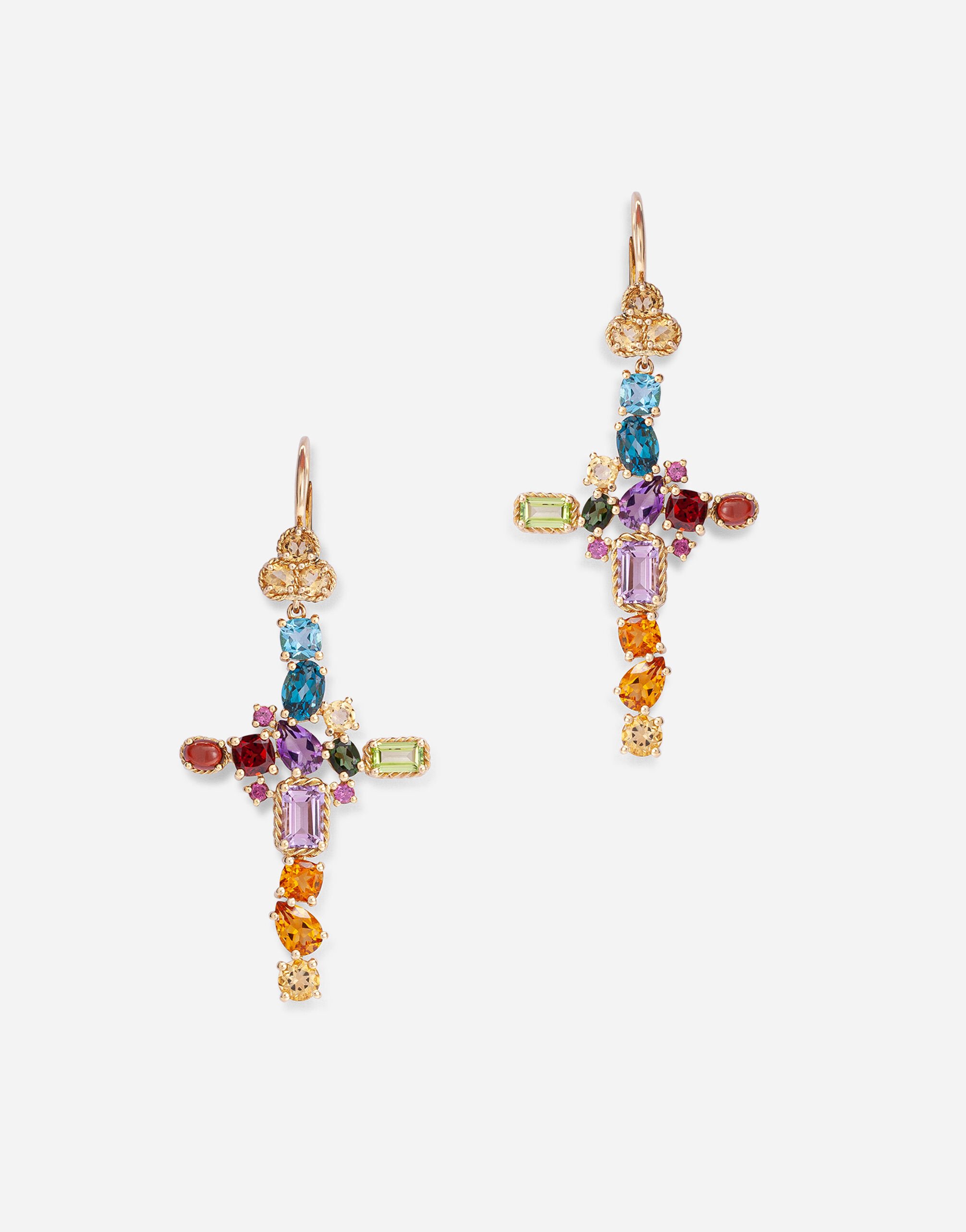 ${brand} Rainbow alphabet earring in yellow gold with multicolor fine gems ${colorDescription} ${masterID}