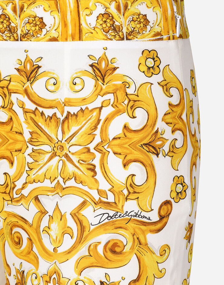 Dolce & Gabbana 마욜리카 프린트 실크 샤르뫼즈 트럼펫 레그 팬츠 인쇄 FTAG7THPABP