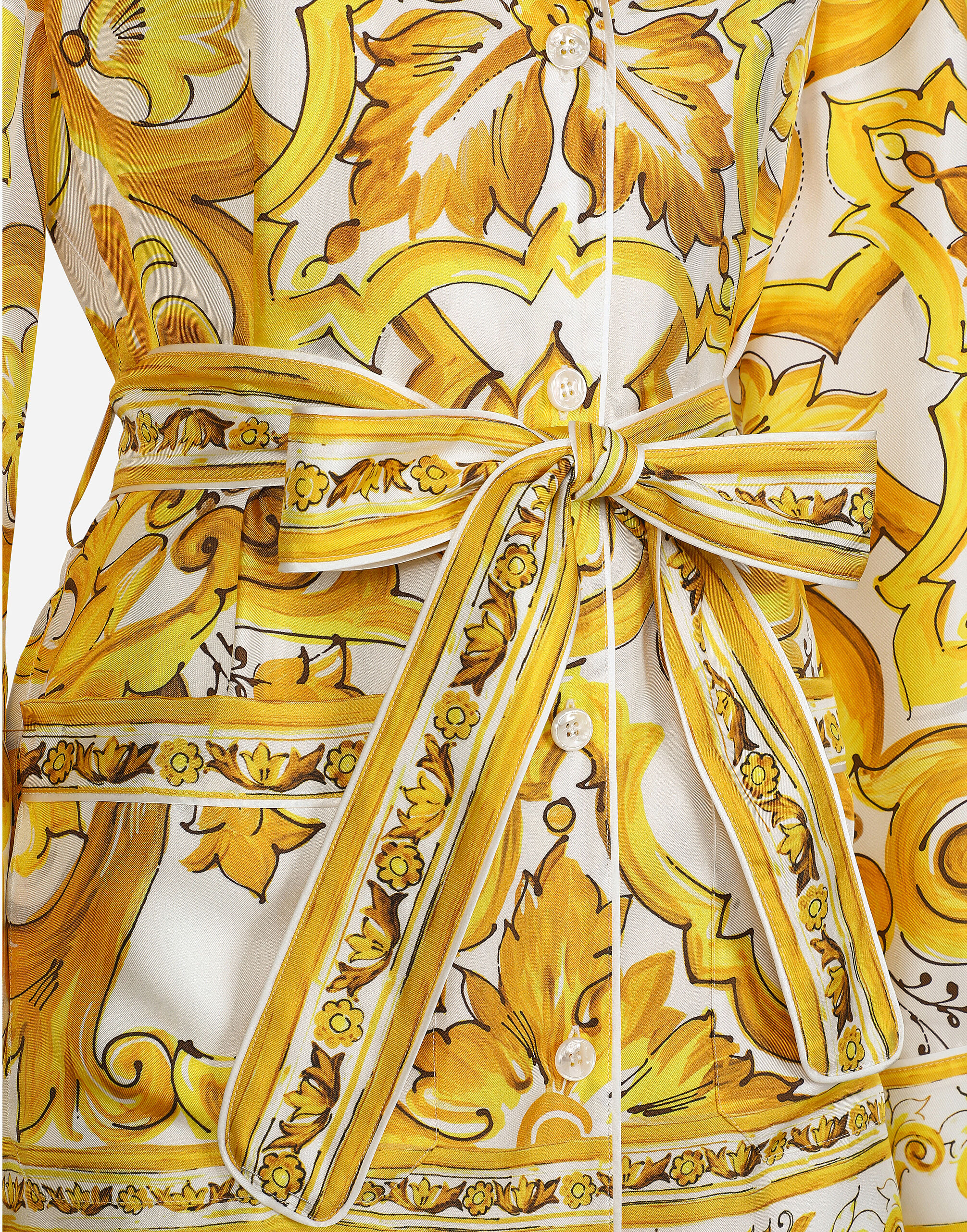 Silk twill pajama shirt with majolica print in Print for Women |  Dolceu0026Gabbana®