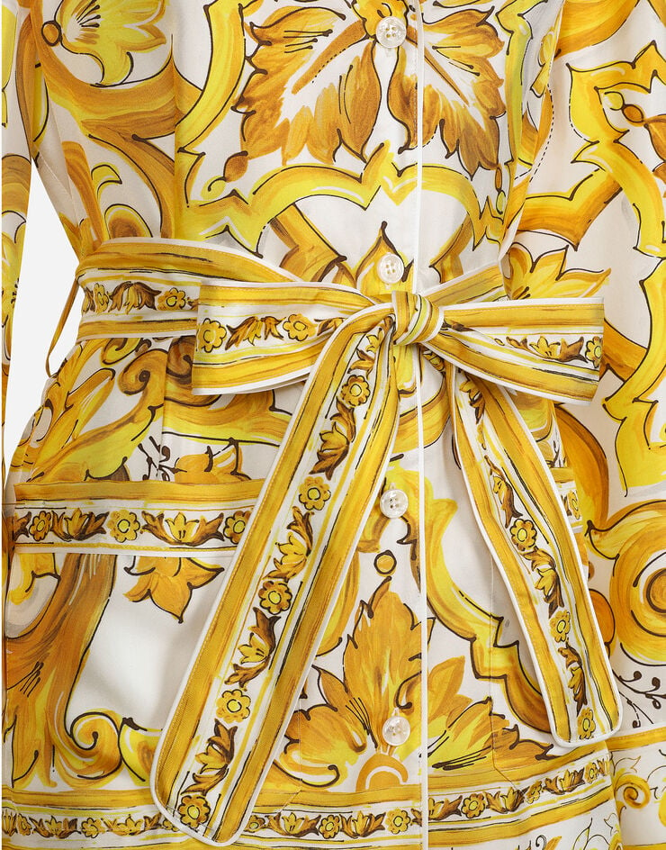 Dolce & Gabbana Пижамная рубашка из шелкового твила с принтом майолики Отпечатки F5Q03THI1TK