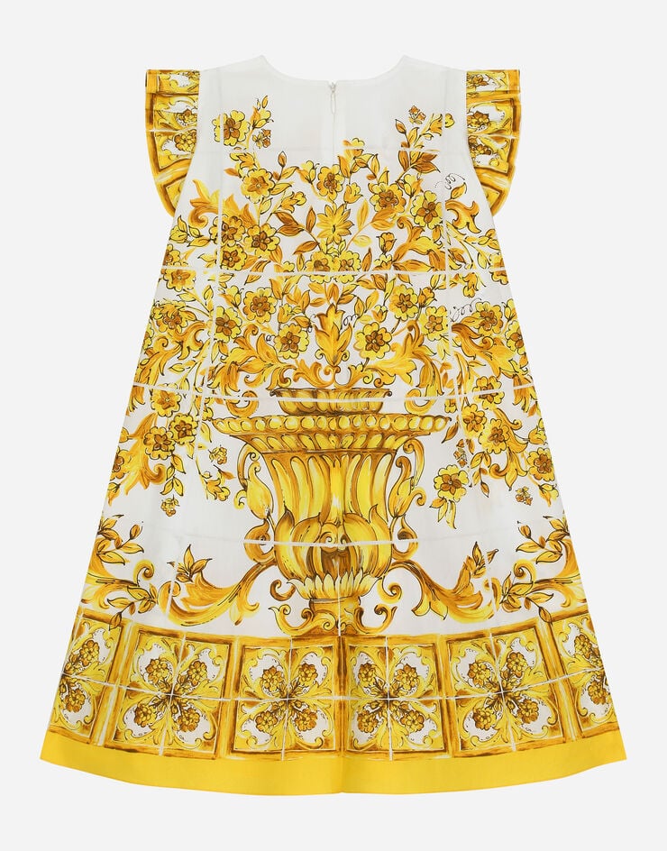 Dolce & Gabbana فستان بوبلين بطبعة ماجوليكا صفراء مطبعة L53DW2FI5JW