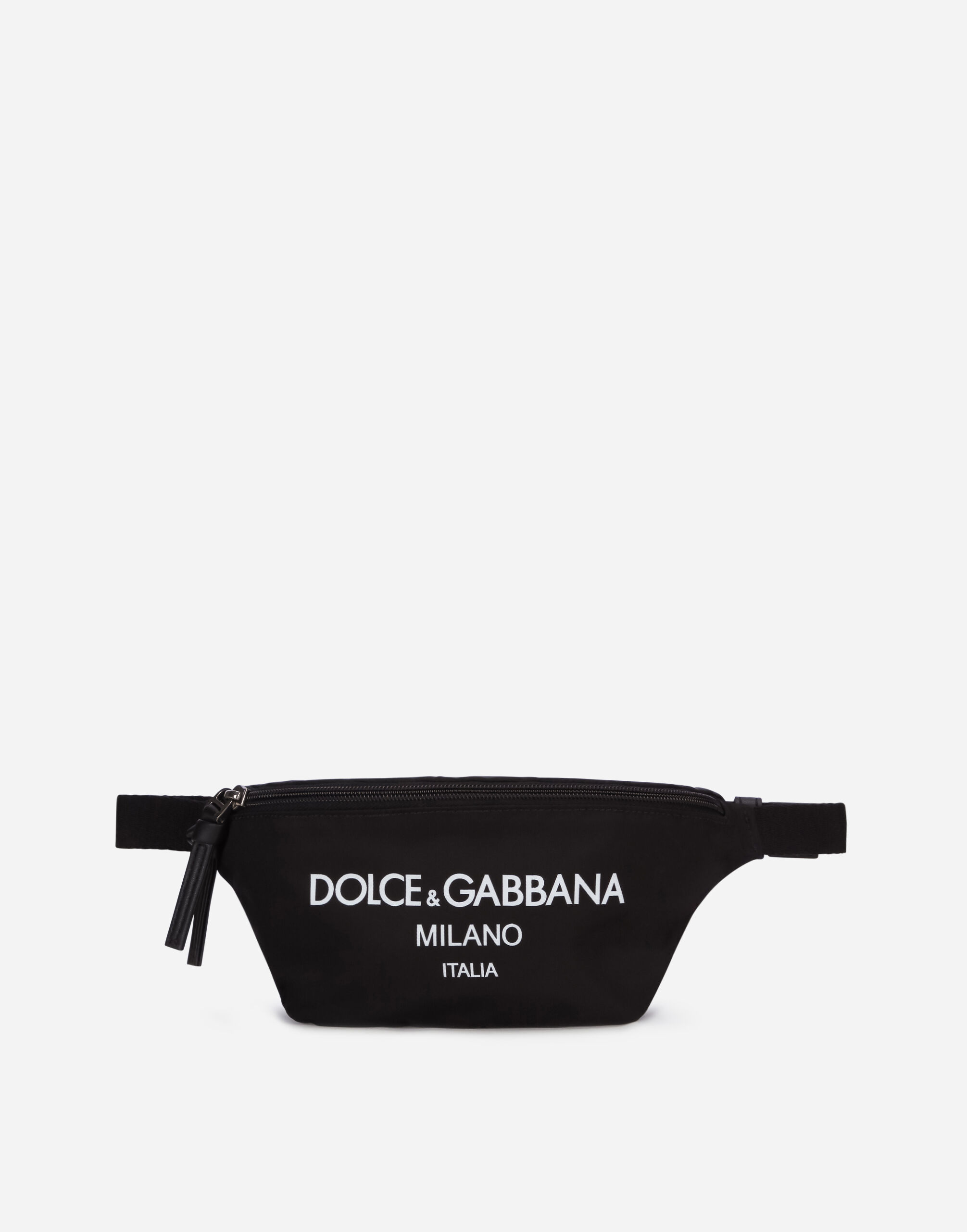 Dolce & Gabbana Nylon pocket bag with rubberized logo male Black