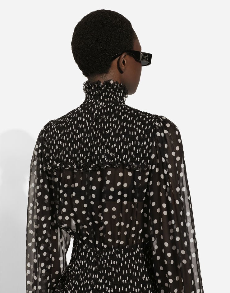 Dolce & Gabbana 微型波点印花雪纺缩褶中长款连衣裙 版画 F6GADTHS1KD