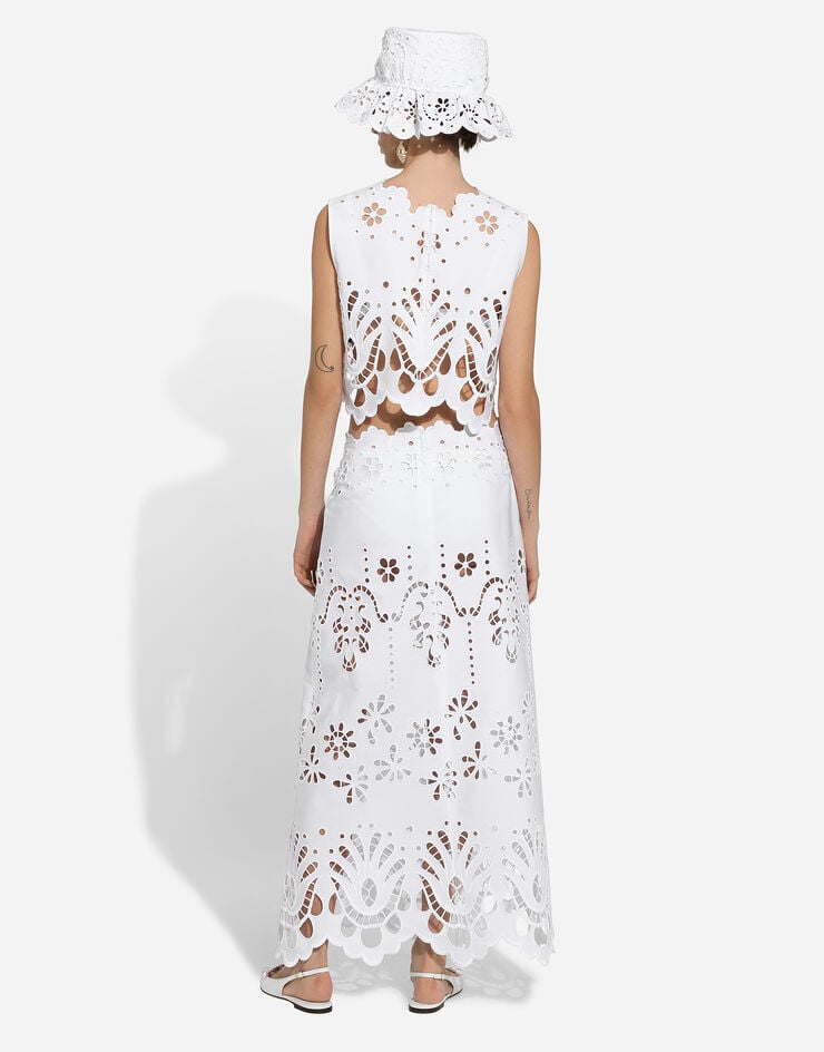 Dolce & Gabbana Jupe mi-longue en coton avec broderie ajourée Blanc F4CVTZGDCJQ