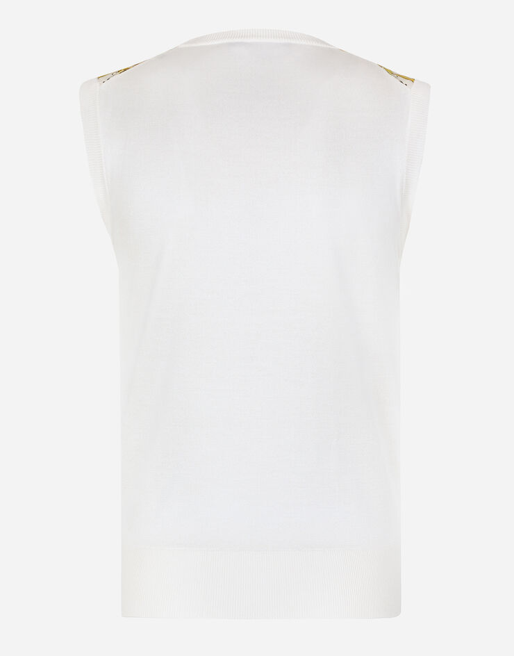 Dolce & Gabbana Maglia senza maniche in seta con pannello frontale in twill di seta stampa Maiolica Stampa FXT06TJBSJE
