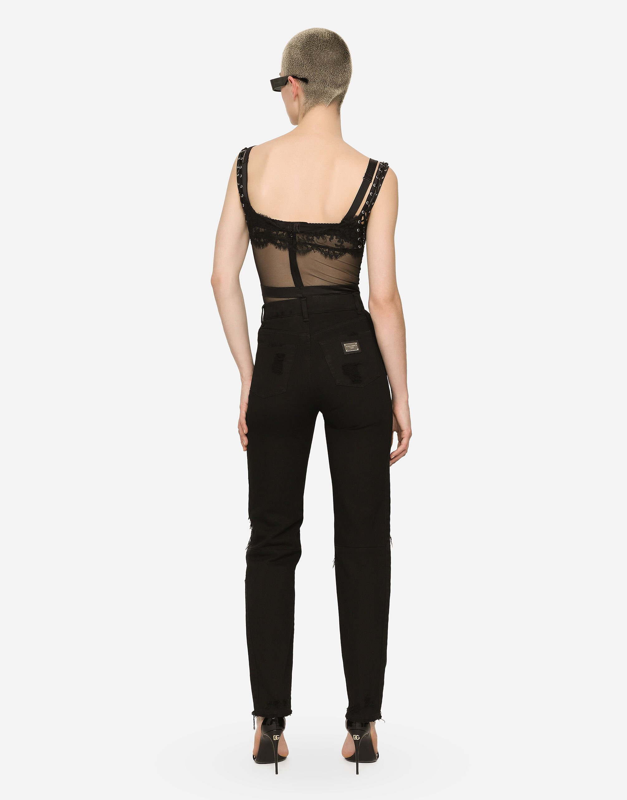Dolce amp; Gabbana stripe-print cropped boyfriend jeans - Black