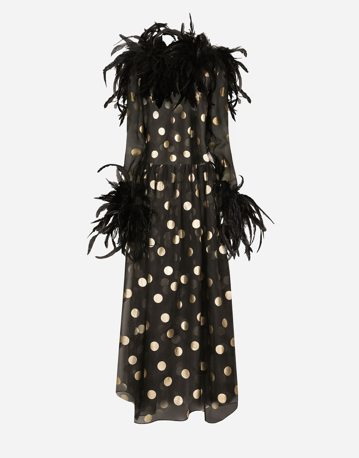 Dolce & Gabbana Long polka-dot silk organza dress with feathered details Print F6JRMTHS100