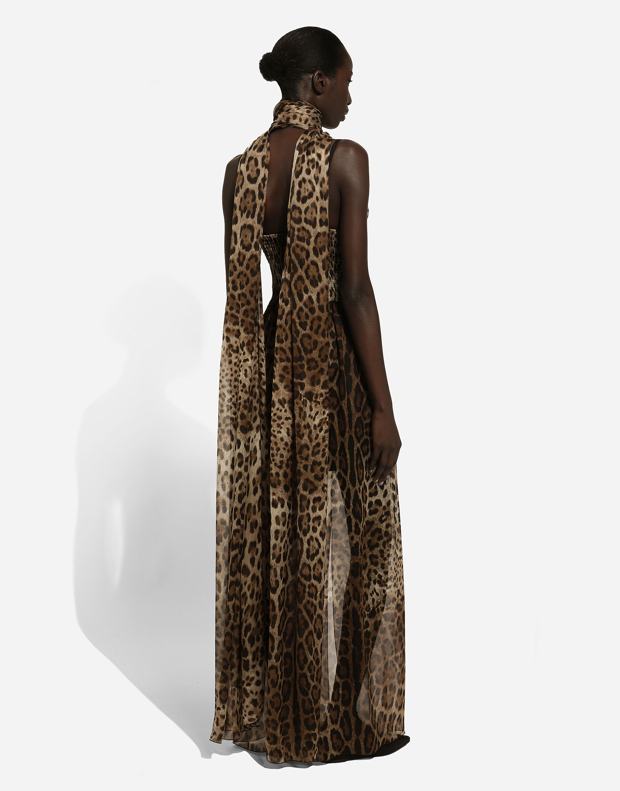 Long leopard-print chiffon dress in Print for for Women | Dolceu0026Gabbana® US