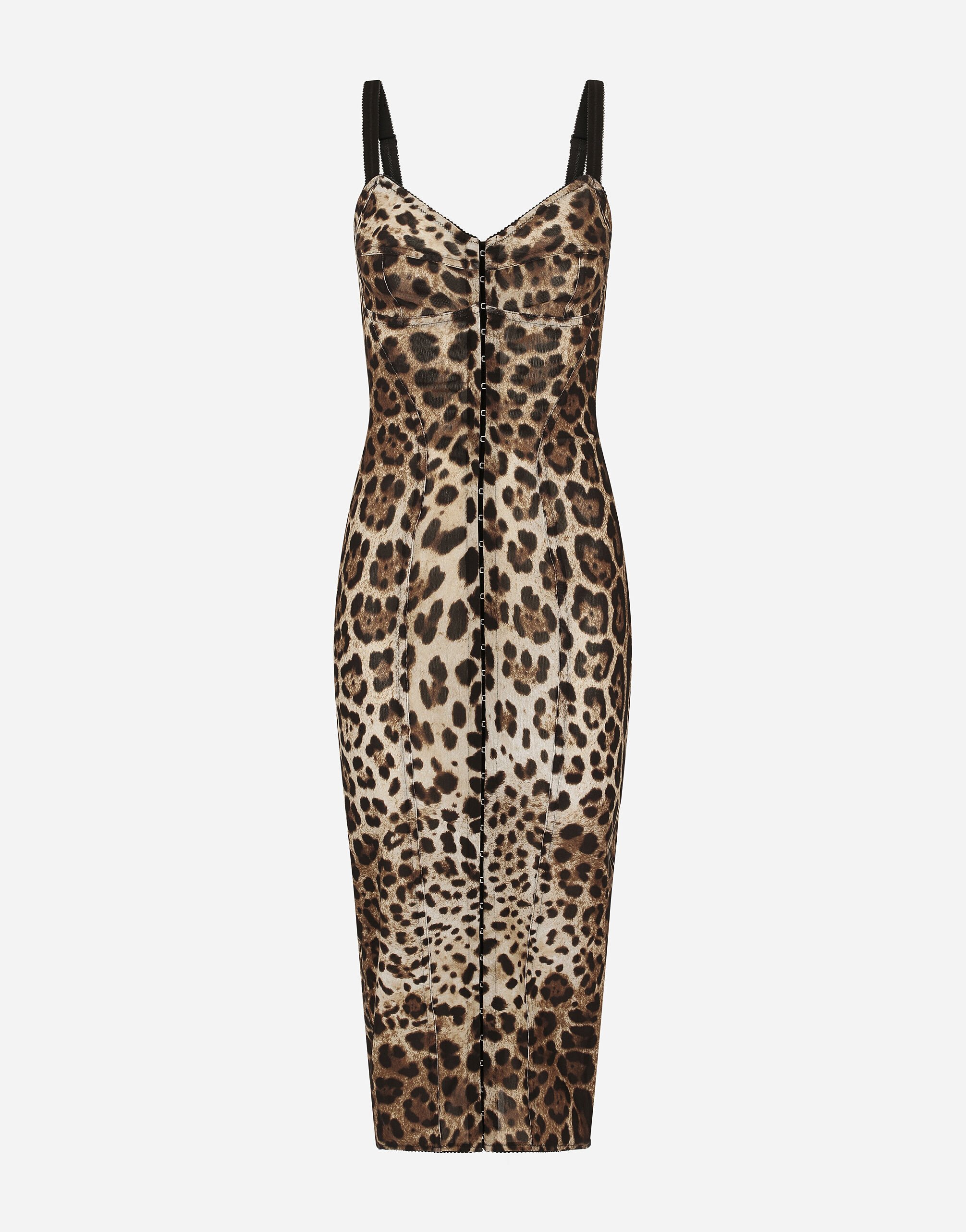 ${brand} Marquisette calf-length dress with leopard print ${colorDescription} ${masterID}