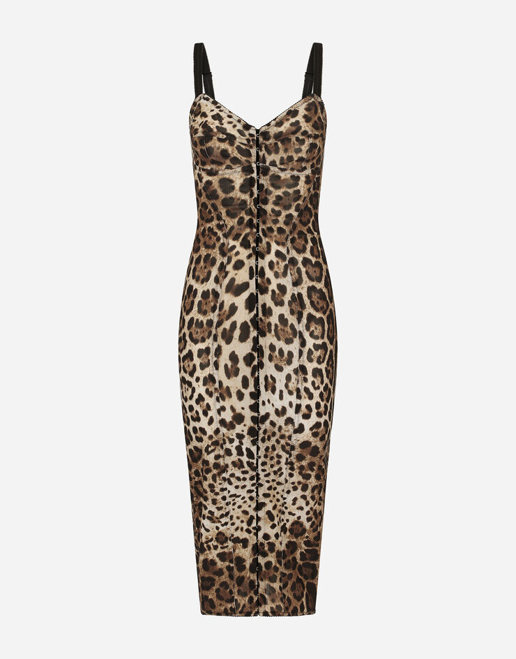 Marquisette calf-length dress with leopard print in Animal Print