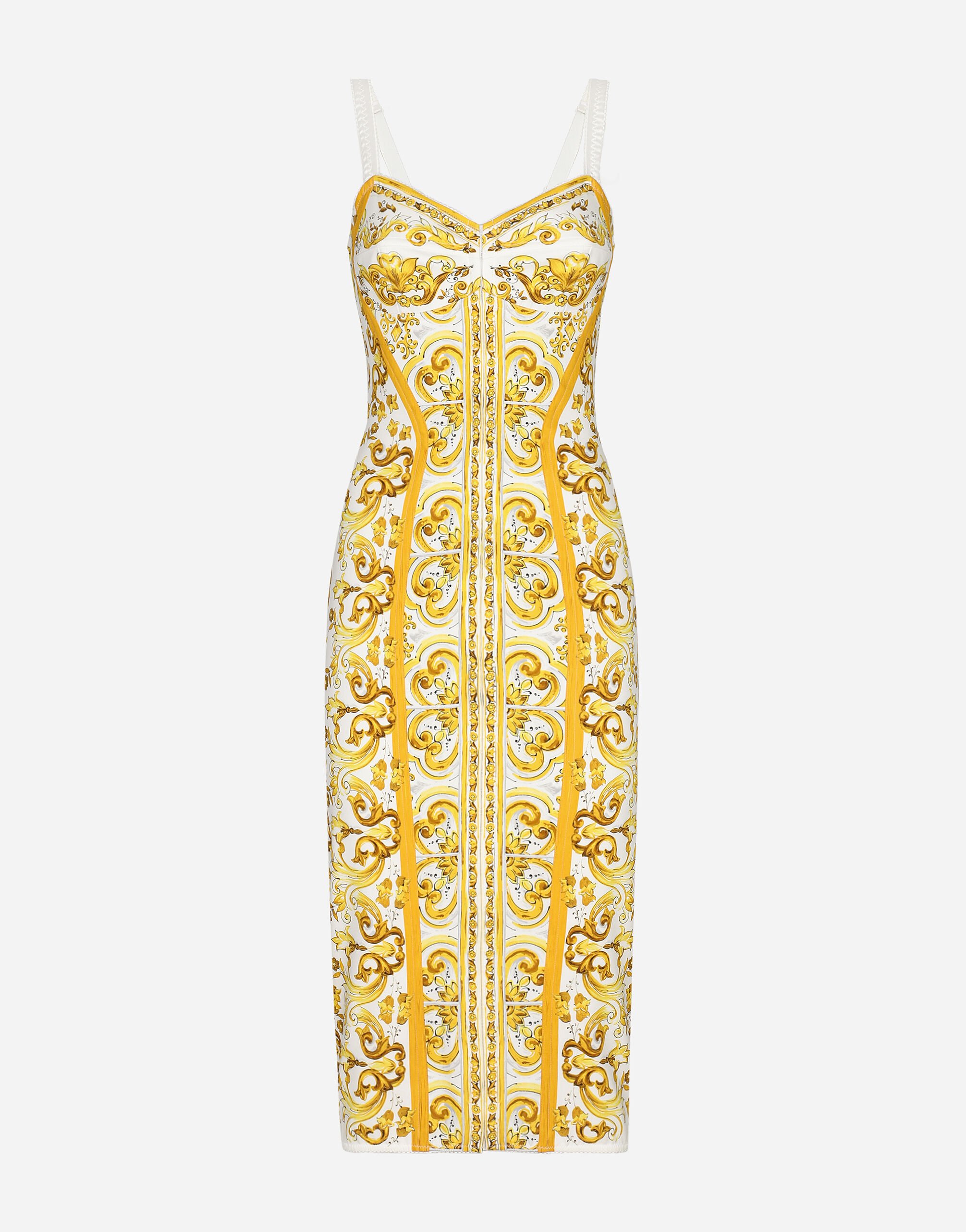 Dolce & Gabbana Majolica-print charmeuse corset dress Yellow F6AMRTHJMOK