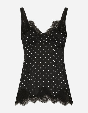 ${brand} Top lingerie in seta stampa pois con pizzo ${colorDescription} ${masterID}