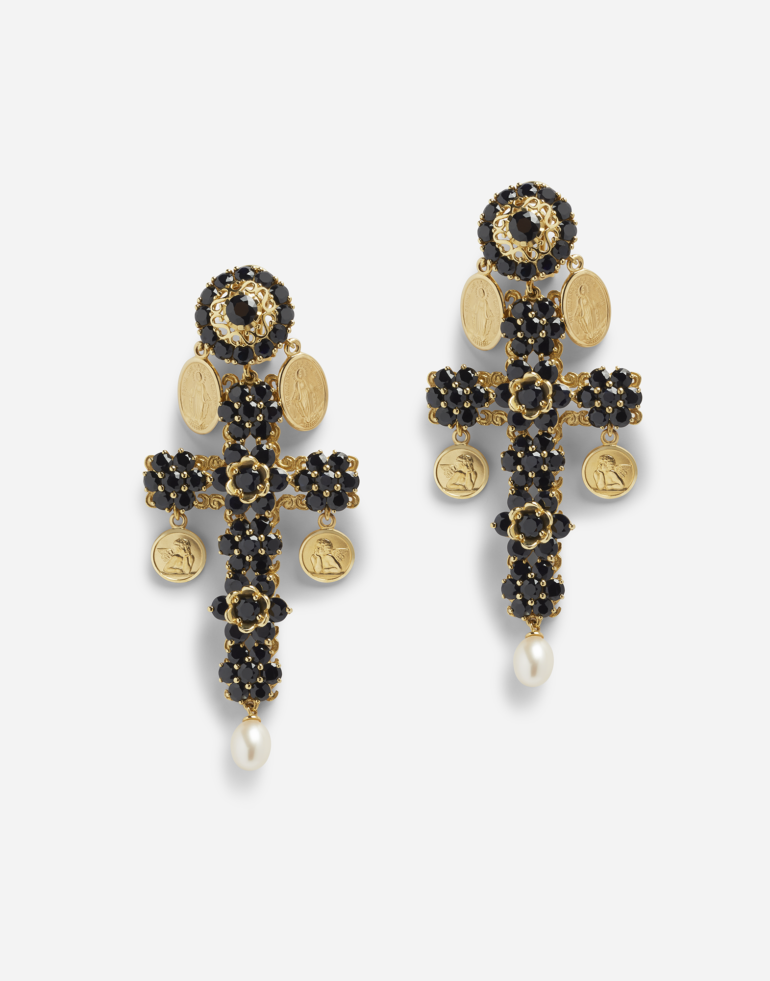 ${brand} Cross earrings with sapphires and medallions ${colorDescription} ${masterID}
