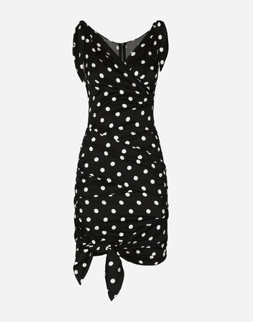 Dolce & Gabbana Charmeuse midi dress with draping and polka-dot print Print F79FOTFSA64