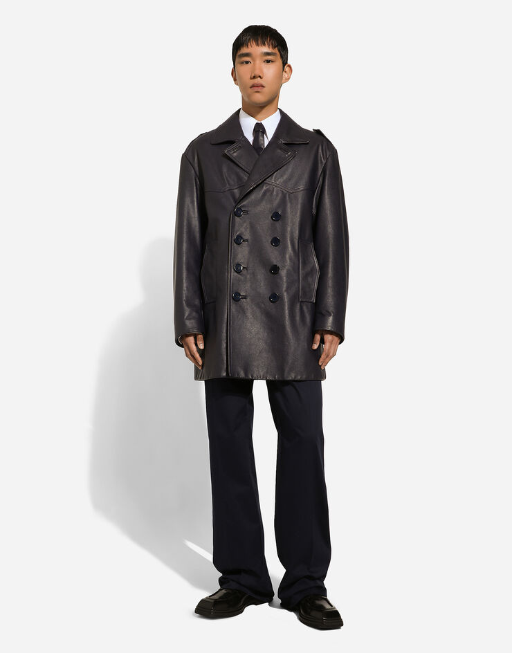 Dolce & Gabbana Double-breasted leather pea coat Blue G041XLHULT0