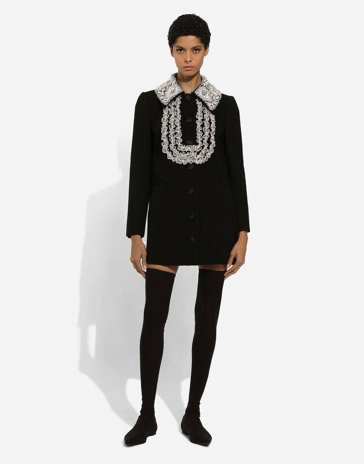Dolce & Gabbana Short wool coat with lace details Noir F0E1PTFUBCI